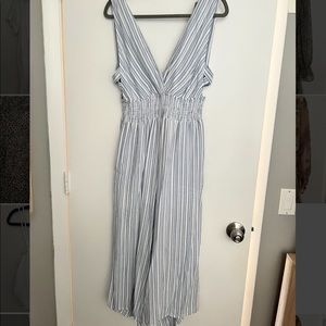 Blue and White Striped Jumpsuit with open back